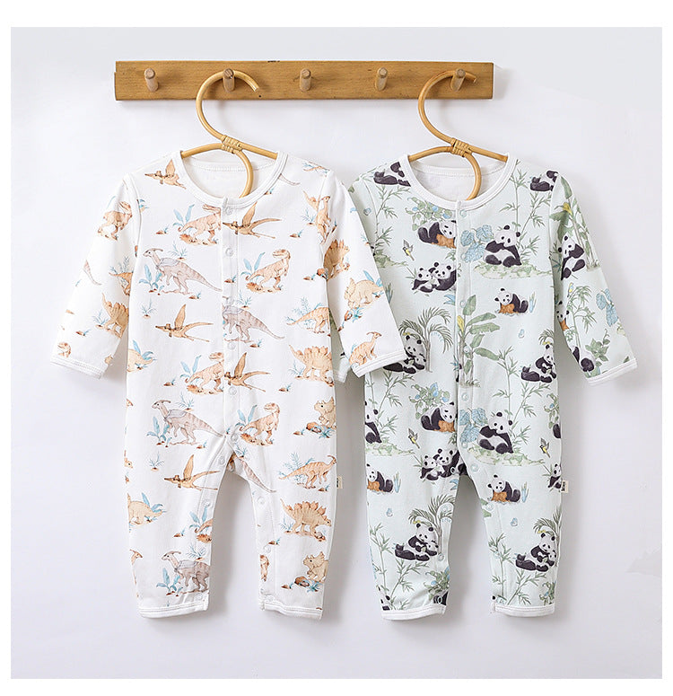 Autumn and Spring Arrival Baby Unisex Animals Pattern Long Sleeves Crew Neck Single Breasted Rompers