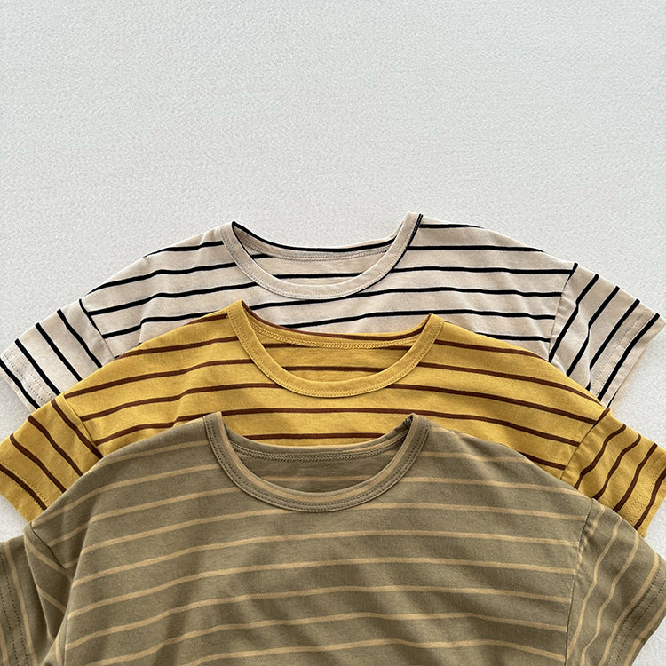 Summer Arrival Kids Unisex Soft Comfortable Short Sleeves Striped Thin Top Casual T-Shirt