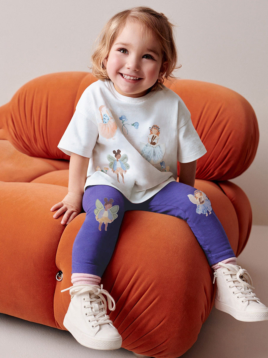 Summer Baby Kids Princess Cartoon Pattern T-shirt and Shorts Clothing Set for Girls