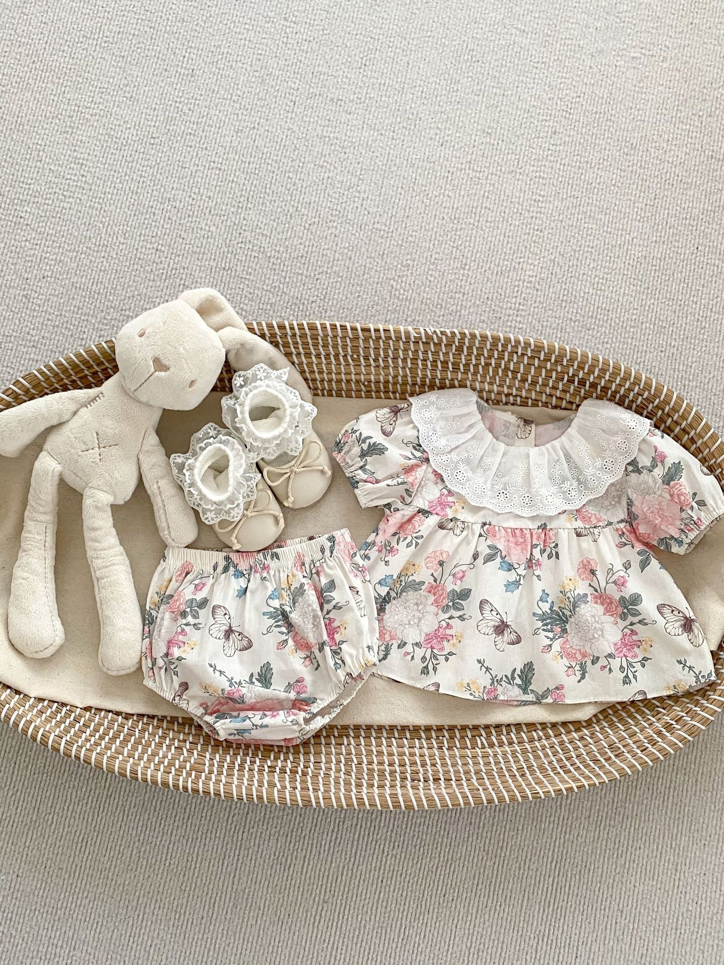 Summer Baby Girls Flowers And Butterfly Pattern Short Sleeves Onesies/Dress