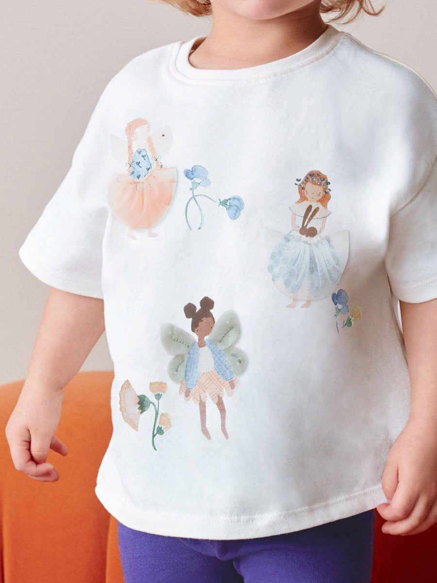 Summer Baby Kids Princess Cartoon Pattern T-shirt and Shorts Clothing Set for Girls