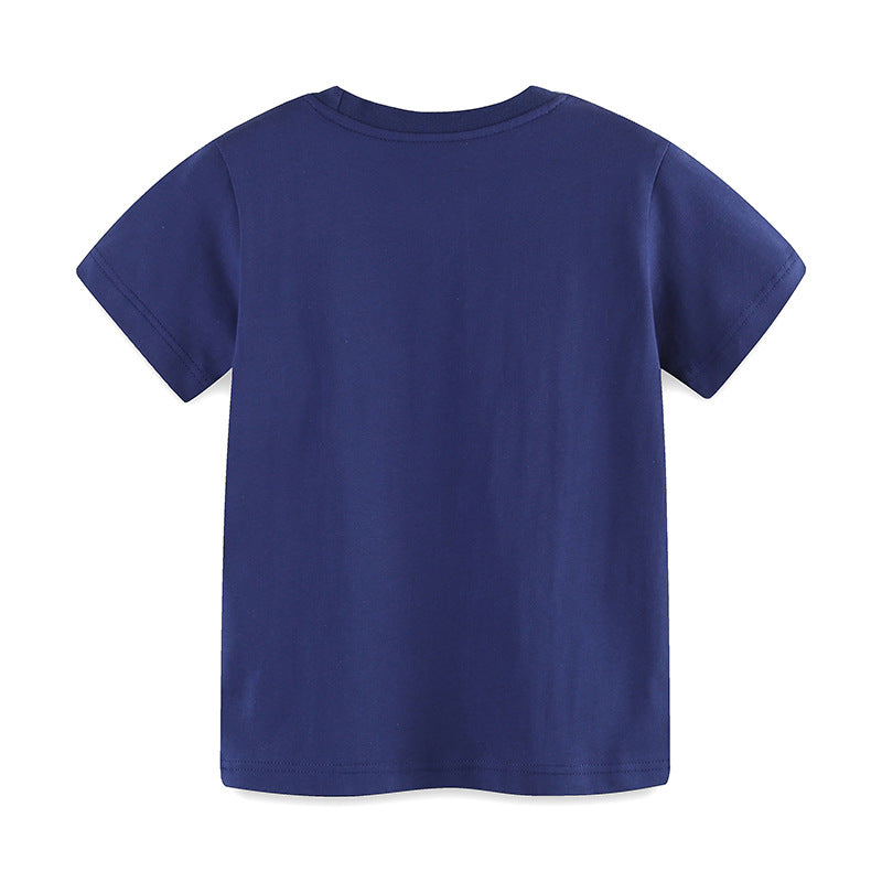 Summer Boys’ Engineering Car Cartoon Pattern T-shirt in European and American Style