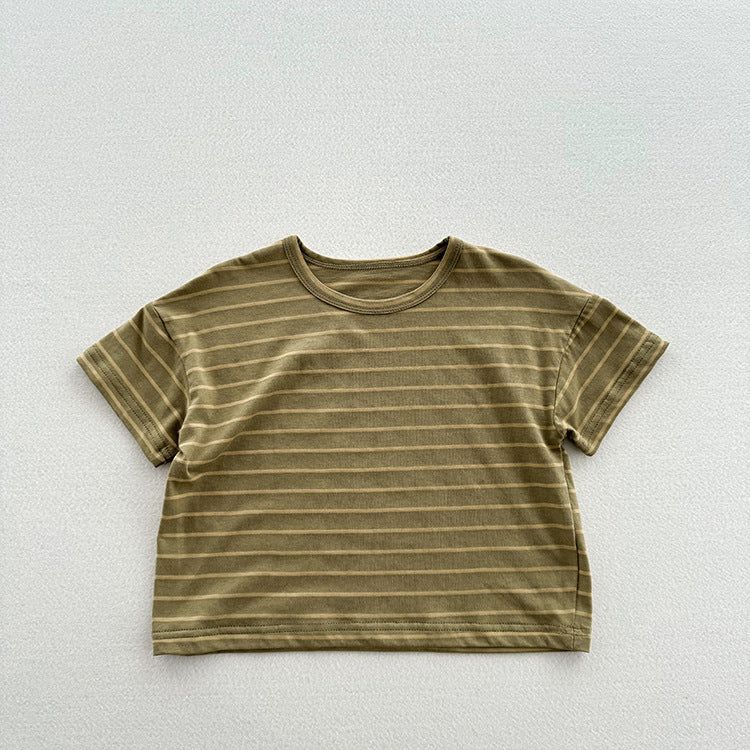 Summer Arrival Kids Unisex Soft Comfortable Short Sleeves Striped Thin Top Casual T-Shirt