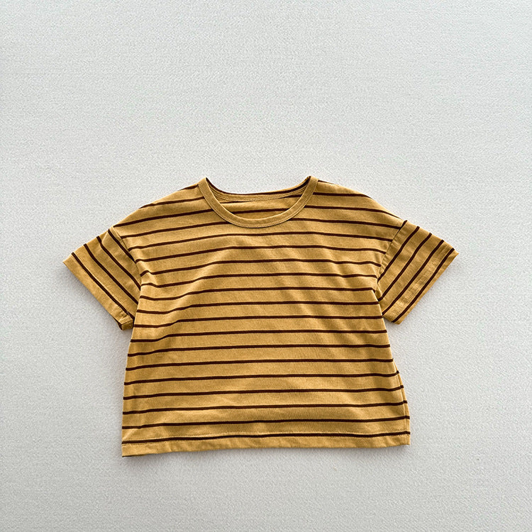 Summer Arrival Kids Unisex Soft Comfortable Short Sleeves Striped Thin Top Casual T-Shirt