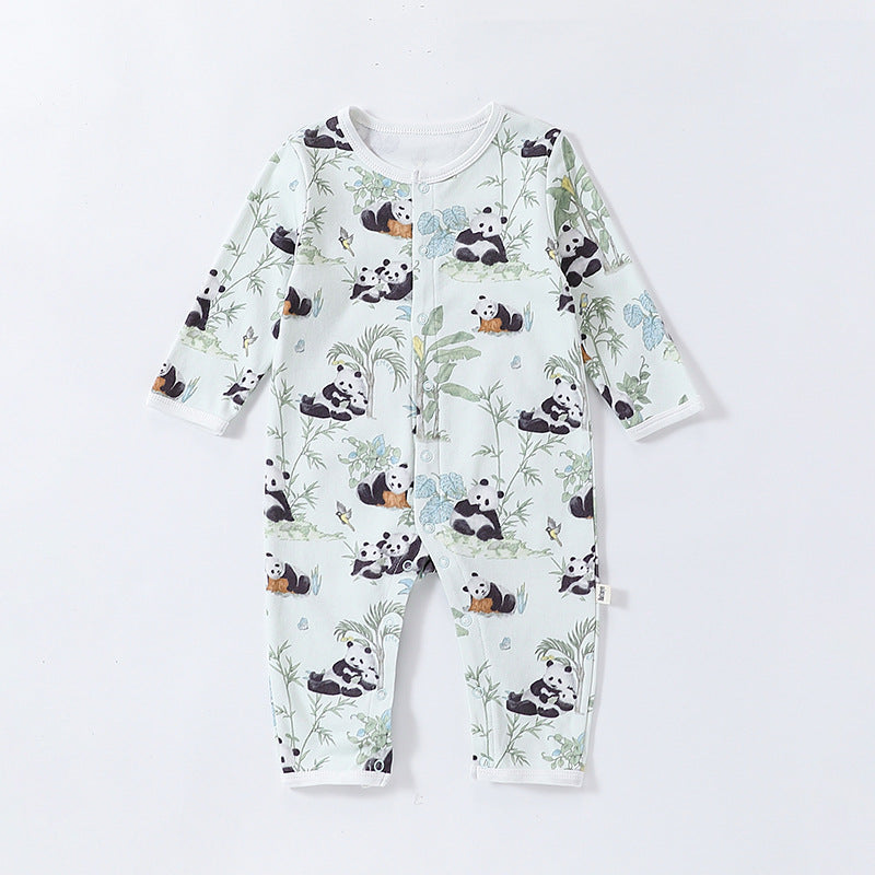 Autumn and Spring Arrival Baby Unisex Animals Pattern Long Sleeves Crew Neck Single Breasted Rompers