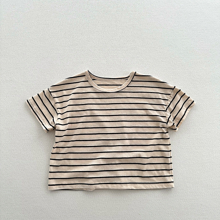 Summer Arrival Kids Unisex Soft Comfortable Short Sleeves Striped Thin Top Casual T-Shirt