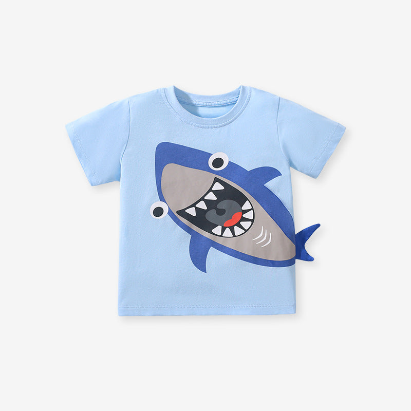 Boys’ Shark Design T-Shirt In European And American Style For Summer