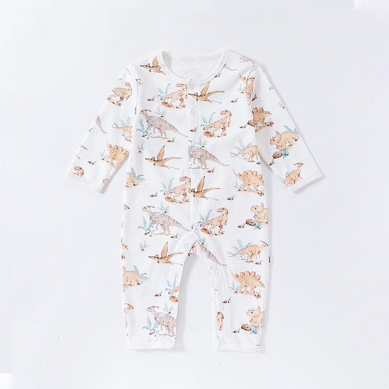 Autumn and Spring Arrival Baby Unisex Animals Pattern Long Sleeves Crew Neck Single Breasted Rompers
